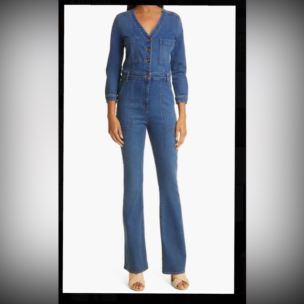 Veronica Beard Blue Denim Jumpsuit with Flared Legs